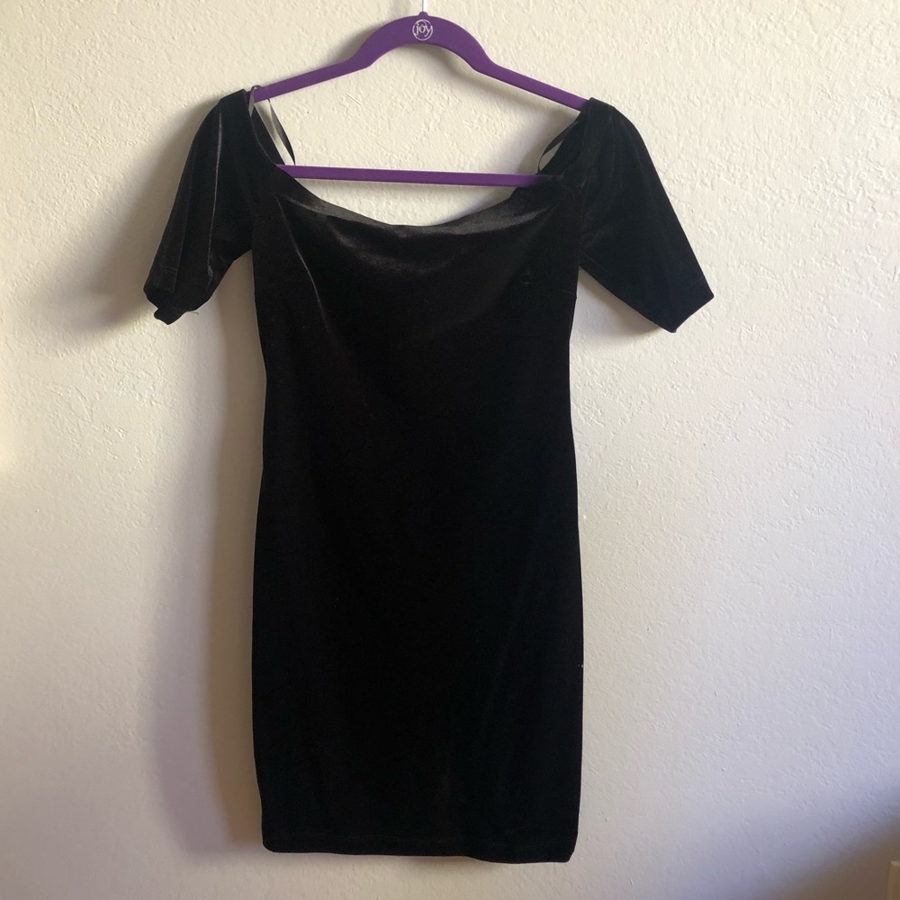 Velvet Off The Shoulder Black Mini Dress